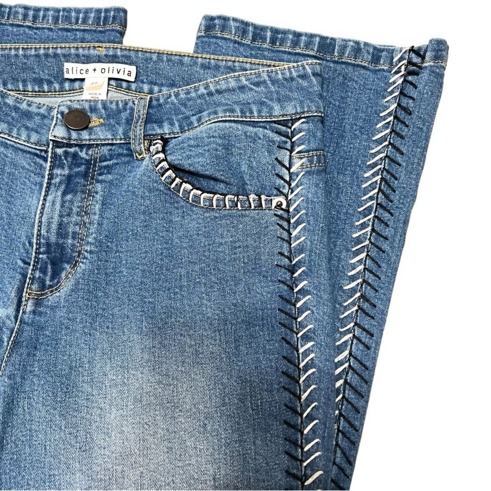 Alice + Olivia Side Stitch Boho Stretch Premium Denim Ankle Flare Jeans Women 27 - Picture 6 of 11